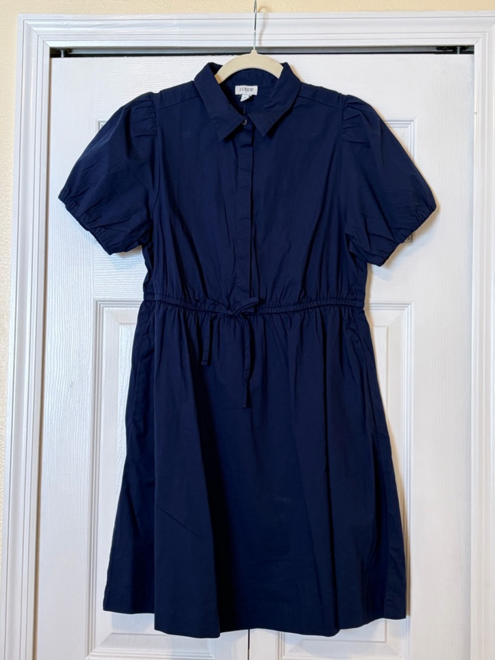 NWT J.Crew Navy Drawstring Poplin Dress